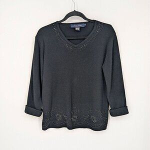 Lifelike Lindarico Knit Sweater Women Size M Pullover Angora Wool Beaded Floral